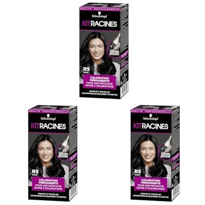 Schwarzkopf - Kit Racines - Coloration Racines Cheveux Permanente - Enrichie d’une huile nourrissante - Couverture Cheveux Blancs - Retouche entre 2 Colorations - Noir R5, 1 Unité (Lot de 3)