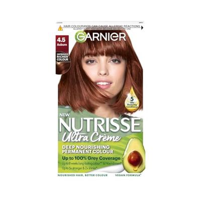 Garnier Nutrisse Permanent Hair Dye, Natural-looking, hair colour result, For All Hair Types, 4.5 Auburn