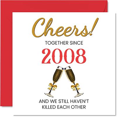 Funny 17th Anniversary Card for Husband Wife - Together Since 2008 - Happy 17th Wedding Anniversary Cards for Partner, I Love You Gifts, 145mm Greeting Cards Anniversaries