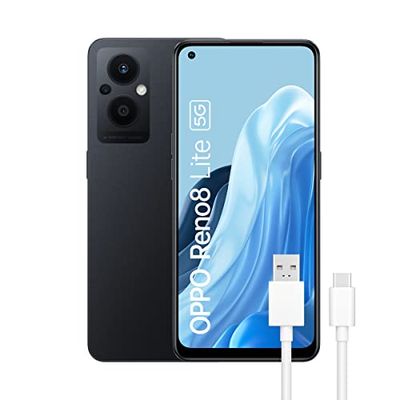 OPPO Reno 8 Lite 5G, gratis mobiele telefoon, 8 GB + 128 GB, camera 64 + 2 + 2 + 16 MP, Android smartphone, batterij 4500 mAh, snel opladen 33 W, dual-sim, zwart