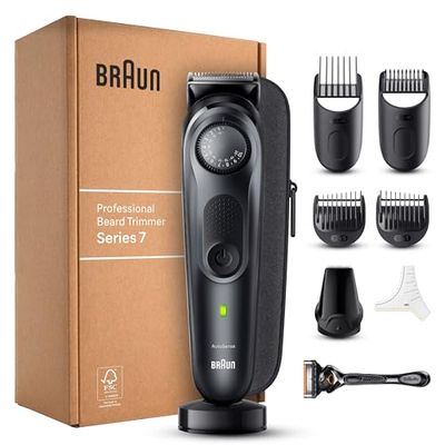 Braun Series 7 RASOIO ELETTRICO BARBA, REGOLABARBA UOMO, Rifinitore Di Precisione, lama barba Problade, 40 Lunghezze, Wet&Dry Ricaricabile, Imballaggio Riciclabile, Idea Regalo BT7441 Nero