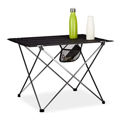 Relaxdays campingtafel inklapbaar, met tas, licht, outdoor klaptafel camping, HBD 51x73.5x54.5 cm, aluminium, zwart