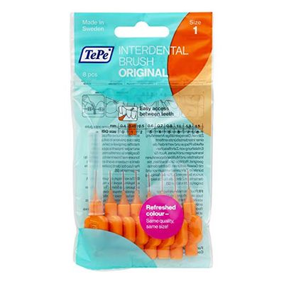 TePe Brossettes interdentaires Original - Nettoyage facile des espaces interdentaires - 8 brossettes - Diamètre 0,45mm - Orange