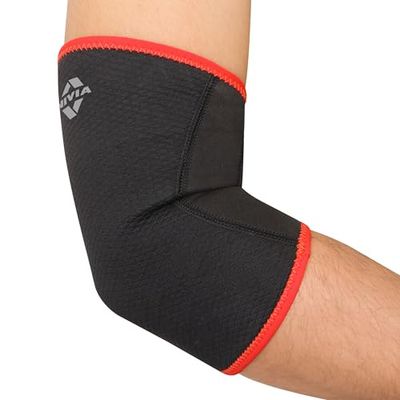 NIVIA Orthopedic Performance Slip-in Elbow Support (Black/Red, Size - Large) | Material - Neoprene | Pain Relief, Gym, Sports, Exercise, Workout, Cycling