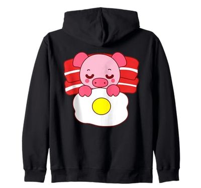 Simpatico maialino che dorme su pancetta cuscino e coperta a forma di uovo sul retro Felpa con Cappuccio