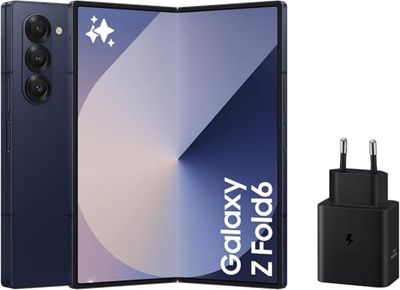 Samsung Galaxy Z Fold6 256 GB + Cargador - Teléfono Móvil con IA, Smartphone Android Libre, Cámara 50 MP, Pantalla Grande, Batería de Larga Duración, Azul Oscuro (Versión Española)
