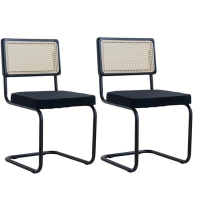 GrandCA HOME Lot de 4 chaises de Salle à Manger rembourrées en rotin avec Dossier en rotin et Structure en Acier - Convient pour Salle à Manger, Bureau, Cuisine, Chambre à Coucher, Salle de réunion,