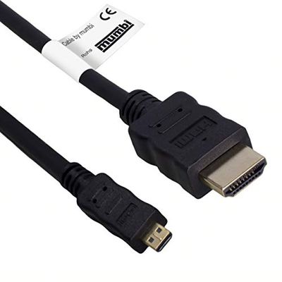 mumbi 1.50m Cavo HDMI micro ad alta velocità Full HD 3D (micro HDMI D maschio a HDMI A maschio), contatti dorati, nero