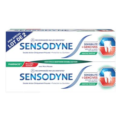 Sensodyne Pasta do zębów Wrażliwość i dziąsła, świeża mięta, leczenie wrażliwych i dziąseł, zestaw 2x75 ml