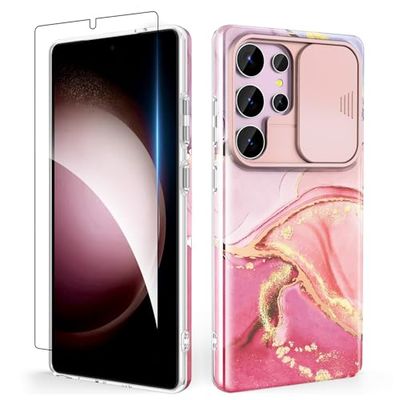 SHEDEER Hoesje voor Samsung S25 Ultra met schuifcamera-hoes + schermbeschermer, Samsung Galaxy S25 Ultra hoesje glanzend glanzend stijlvol, slim fit lichtgewicht telefoonhoesjes Samsung S25 Ultra 6,8