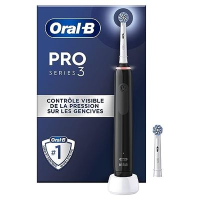 Oral-B Pro 3 3000, Brosse à dents électrique, 1 Brossette, Éliminer Jusqu’à 100% de Plaque Dentaire, Noir
