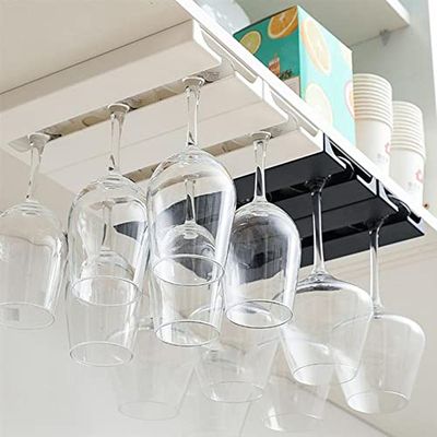 Riipoo Wine Glass Rack - Space-Saving Under Cabinet & Shelf Stemware Holder, Versatile Hanger for Various Glass Sizes, 2-Pack White