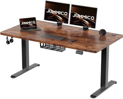 JUMMICO Escritorio de Altura Ajustable 140 x 60 cm, Escritorio de pie (71-119 cm), Altura Regulable eléctrica con Control de 2 memorias y función anticolisión (marrón Vintage)