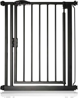 Safetots Porta de segurança automática com fecho automático, estreita, 68,5 cm - 75 cm, preta mate, porta de bebé com fecho automático, barreira de segurança para crianças pequenas