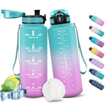 HoneyHolly Drinkfles, 1,5 liter, sportfles, lekvrij, motiverende sportfles, met filter, voor fitness, fietsen, school, kantoor