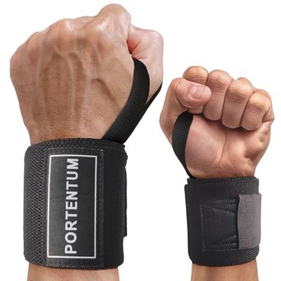 PORTENTUM Uniseks polsbandages 2, zwart, één maat past iedereen EU