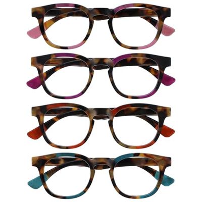 Opulize Ava 4 Pack Womens Ladies Brown Pink Purple Red Turquoise Comfort Fit Reading Glasses Spring Hinges RRRR62-45ZQ +3.00