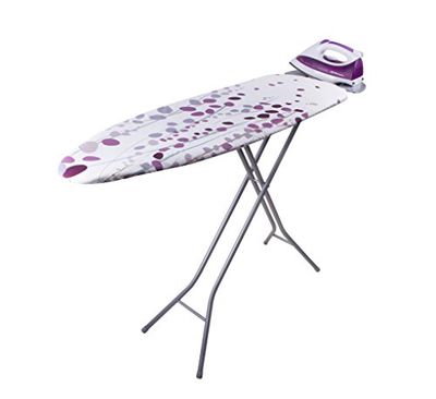 Orbegozo TP 2000, tábua de passar, grade de aço, altura ajustável até 92 cm, 114 x 36 cm, capa 100 % algodão, repousa ferros dobráveis, cor branca e lilás