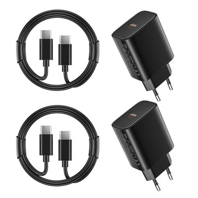 2 Pack 45W Chargeur Charge Rapide pour Samsung Galaxy S24/S23/S23+/S23 Ultra/S22/S21/S20/Note20/10/9/8/A73/A53/S10, iPhone 16/15 avec câble 2M, USB C Type C Chargé Adaptateur Tête Noir