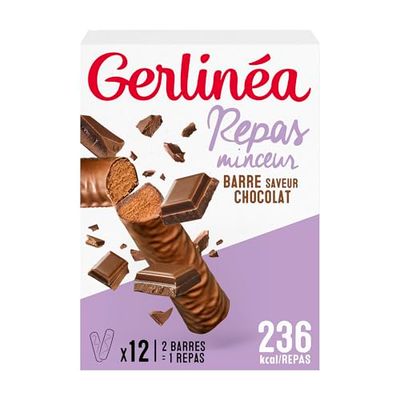 Gerlinéa - Barres Repas Saveur Chocolat - Repas Complet et Rapide - 12 barres (soit 6 repas)