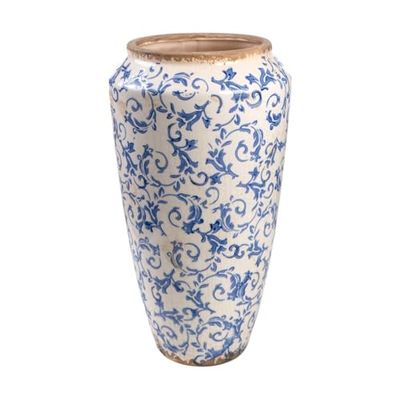 Romimex Vaas, blauw, wit, porselein, 21 x 37 x 21 cm, met handgrepen