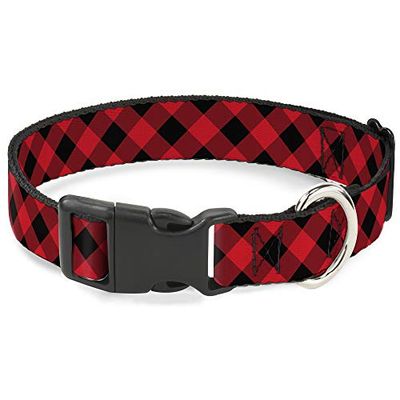 Buckle-Down PC-W30432-NM Diagonale Buffalo Plaid Zwart/Rood Plastic Clip Collar, Smalle Medium/8-12