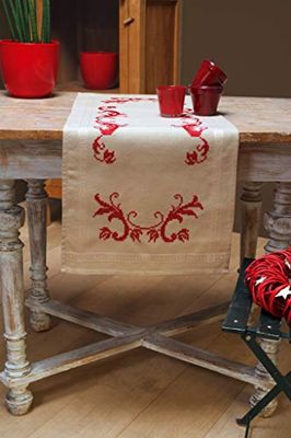 Vervaco Ponto cruz caminho de mesa kit bordado tecido impresso silhueta vermelha decoração para artesanato iniciantes completo DIY adultos Set criativo presente ca. 40x100 cm, antiderrapante,