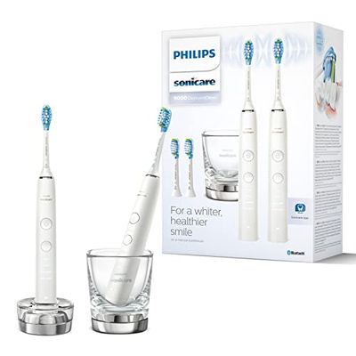 Philips Sonicare DiamondClean 9000 – Lot de 2 brosses à dents électriques connectées pour une meilleure hygiène des dents et des gencives, Blanc & Blanc (modèle HX9914/62)