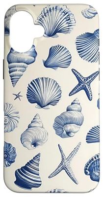 Cute Blue Seashells Aesthetic Summer Collage Beige Case for iPhone 16 Plus
