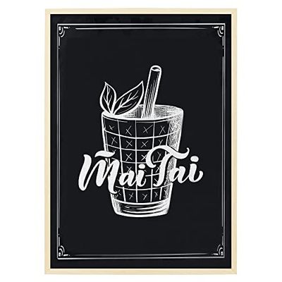 Arterby's® - Premium Poster Quadro Cornice Tela Canvas Dipinto Mood - Illustrazione Drink Cocktail Bar Pub - Made in Italy - HD Tela con Cornice Colore Legno 60x90 cm A0018 D0015