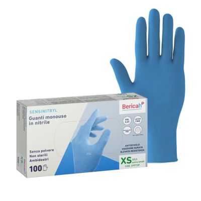 Bericah, Sensinitryl handschoenen van nitril, poedervrij, maat XS, 100 stuks