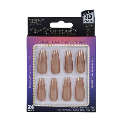 What Happens in Vegas - 24K | Press on Nails Long and Extra Long Coffin Style, Colorful Patterns False Nails for Daily Wear, Festival, and Holiday Nails