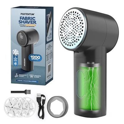 PORTENTUM Rasoir Anti Bouloche Électrique – Écran LED, 3 Vitesses 9.000 RPM, Lame 6 Couches, 2h d’Autonomie, Anti Peluche Vetement USB C Rechargeable, Compact et Puissant pour Vêtements et Maison