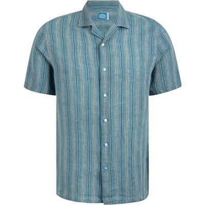 Panareha Camisa Aloha Hombre Hawaiana Rayas Lino BOUZNIKA Azul (L)