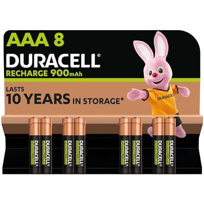 Duracell Oplaadbare AAA-batterijen (8 stuks), 900 mAh NiMH, vooraf opgeladen, onze oplaadbare batterij met de langste levensduur, met een plastic vrije en 100% recyclebare verpakking