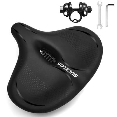 BUCKLOS Extra Wide Comfort Bike Seat Cushion for Men Women - Bicycle Big Soft Foam Padded Seats for Exercise Bike/Peloton/Ebike/Stationary Bike/Spin Bike