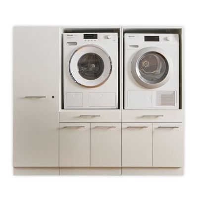 Laundreezy 2 Lavadora y Armario Multiusos, Color Blanco, con Certificado TÜV, con Mucho Espacio de Almacenamiento, Madera de ingeniería, 185 x 162 x 67,5 cm