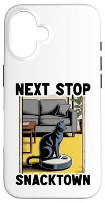 Next Stop Snacktown Cat Robot Vacuum Cleaner Cat Case for iPhone 16