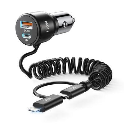 Billaddare snabbladdning 110 W total USB C 65 W och USB A 45 W med 5 fot spiral C och L billaddare billaddare för iPhone 16 15 14 13 12 11Pro MAX Mini Samsung S22 S21 Note Pixel iPad AirPods MacBook