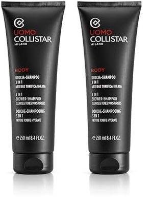Collistar Doccia Shampoo 3 in 1 Uomo, Corpo e Capelli, Deterge, Tonifica, Idrata, 250 ml (Confezione da 2)