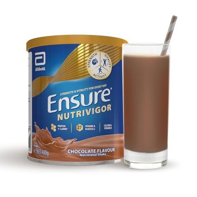 Ensure NutriVigor Nutritional Shake| 400g |Chocolate Flavour | Support Strength, Energy and Immunity | Food supplement with Protein, 27 Vitamins and Minerals | With Vitamin D, Vitamin C and Vitamin B