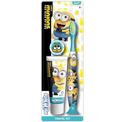 Mr.White kit de voyage Minions : brosse à dents manuelle + dentifrice 25 ml