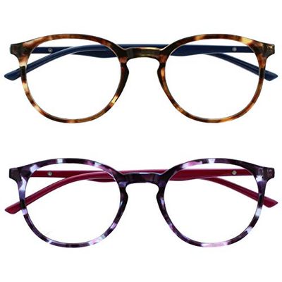 OPULIZE Met Gafas Pack de 2 Montura Redonda Marrón Morado Resistente a Arañazos Bisagras de Muelle Ordenador Gaming Antirreflejante Hombre Mujer RR60-25 +0.00