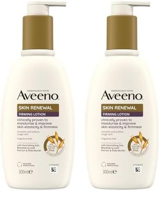 Aveeno Skin Renewal Firming Lotion (1x 300ml), Firming Body Lotion with Nourishing Prebiotic Oat, Shea Butter, 4% Naturally-Derived PHA and Blackberry Leaf Extract (Pack of 2)