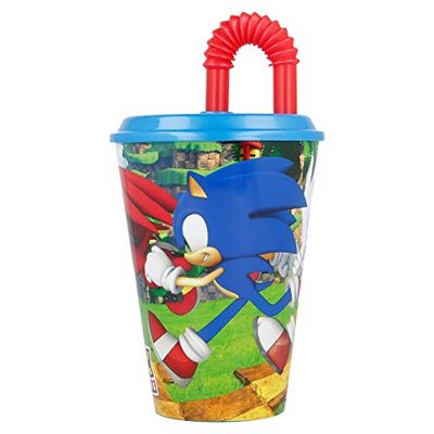 Sonic Herbruikbare kinderbeker met deksel en rietje, 430 ml