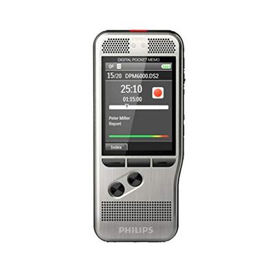 Philips DPM7200/02 - Registratore vocale digitale, funzionamento tramite interruttore a scorrimento, 2 microfoni/stereo, display a colori, Software SpeechExec Dictate (Abbonamento di 2 anni incluso))