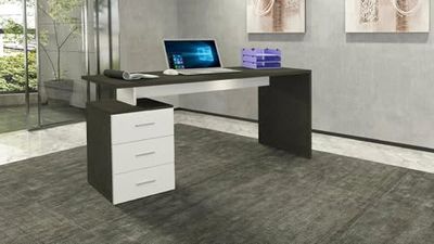 Dmora Siro Linear Writing Desk, Multipurpose Office, Space Saving Desk Multi Position, 160 x 60 x 75 cm, White and Slate