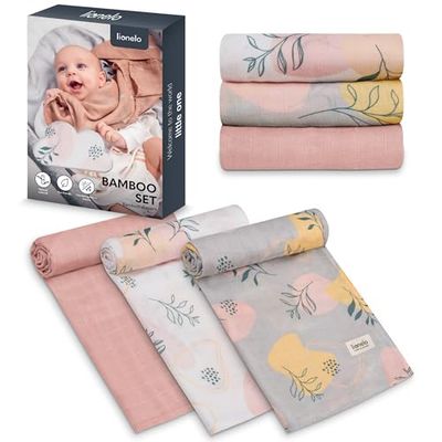 Lionelo Bamboo SET: 3 Babydoeken van Bamboe Mousseline 70x70 cm – 100% Natuurlijke Bamboekatoen – Thermoregulerend, Hypoallergeen, Antibacterieel – Vanaf de Geboorte – Zacht en Ademend – Wasbaar