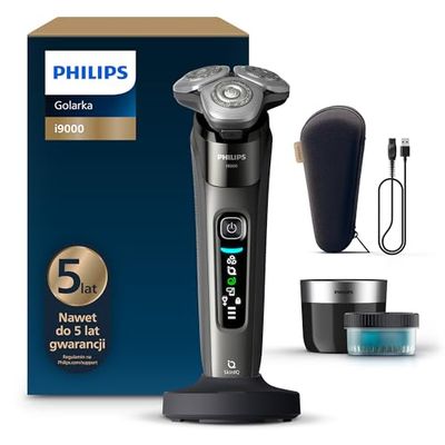 Philips Shaver i9000, golarka elektryczna do golenia na mokro i na sucho, z technologią Skin IQ, systemem Triple Lift & Cut, 360-obrotowymi podwójnymi precyzyjnymi ostrzami SteelPrecision, X9002/30