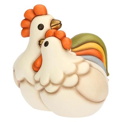 THUN Paire Coq Jack et Poule Ester, Céramique, Collection Jardin de Printemps, 20,2 x 20,4 x 19,7 cm